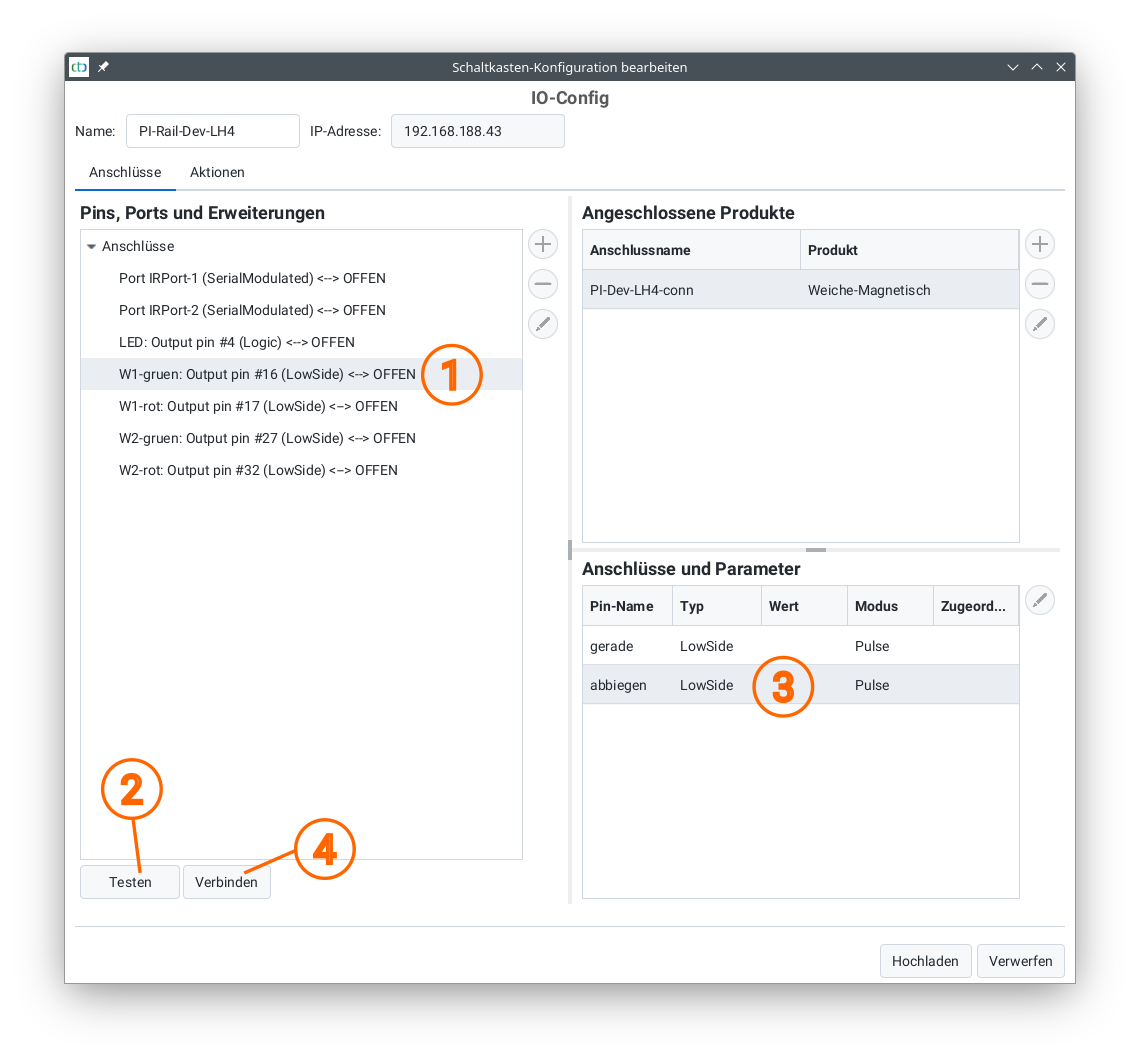 Verbinden der Pins eines Produkts