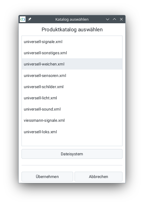 Auswahl des Produktkatalogs