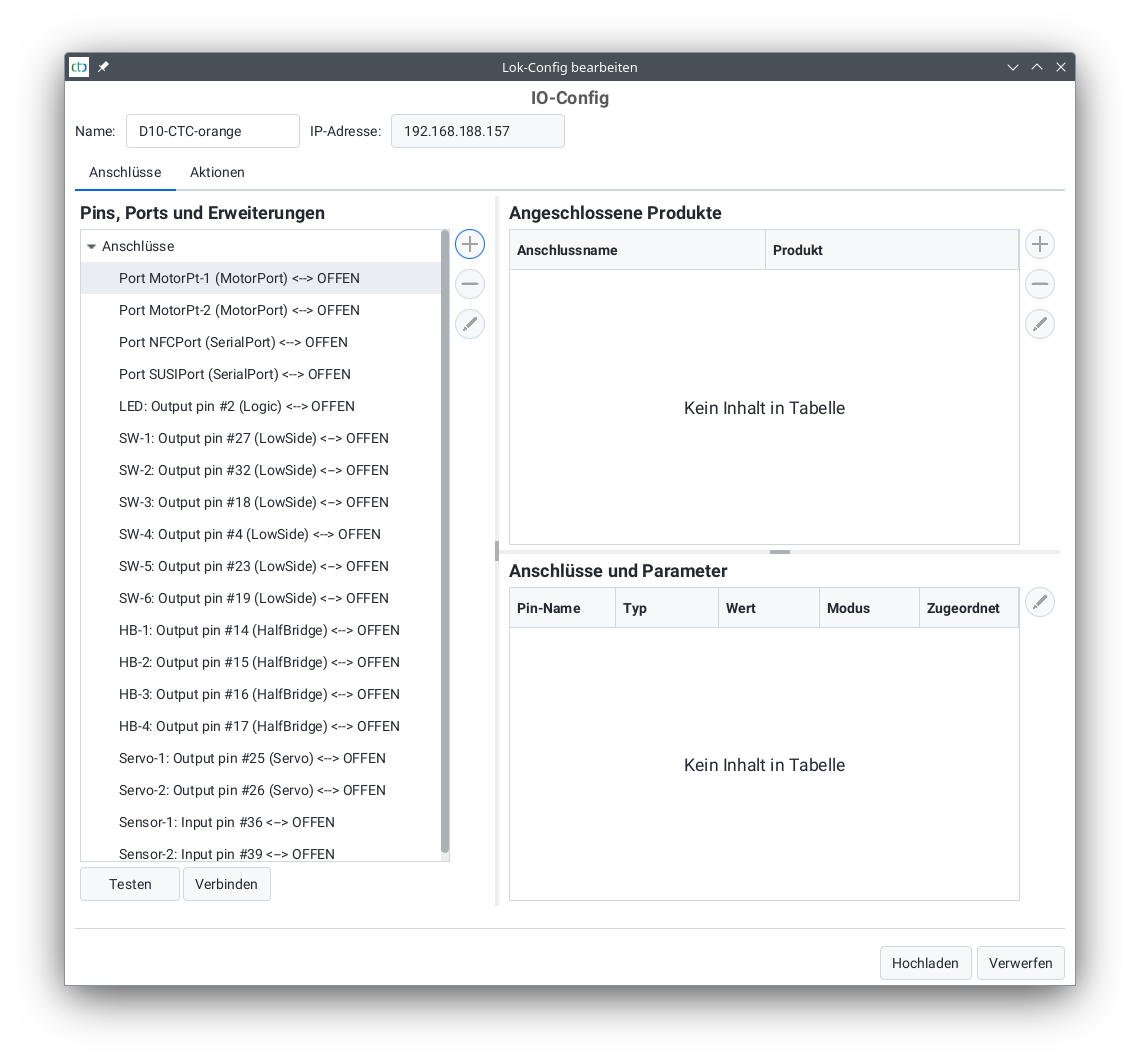Motor in Lok-Config ausgewählt