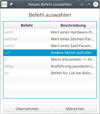 End-Block der Fahrstrasse auswählen