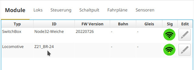 Digital-Lok in Modulliste