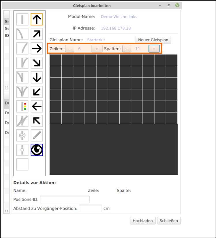 Edit track plan-rows-columns