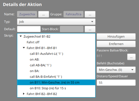 Driving order script with balises