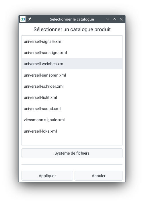 Sélection du catalogue de produits