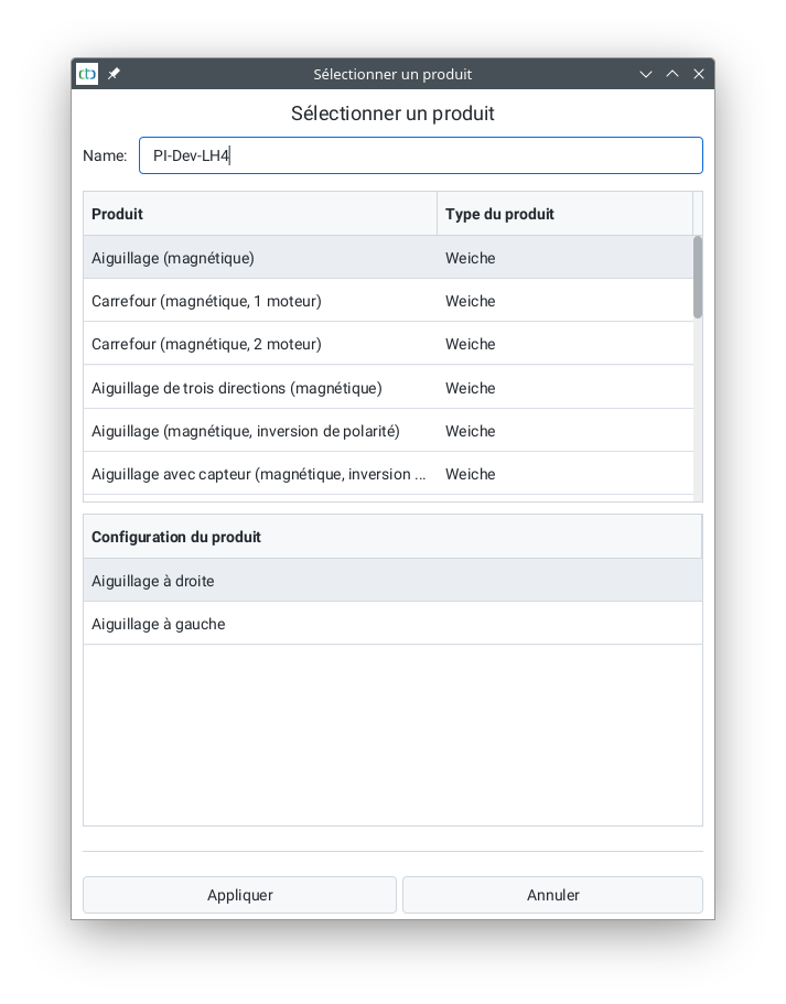 Sélection d'un produit