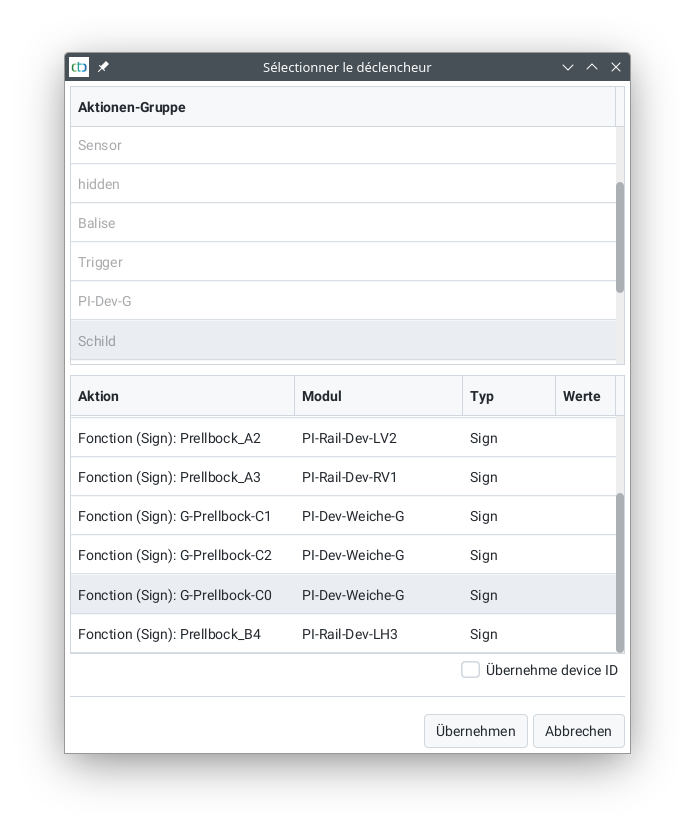 Modifier les actions
