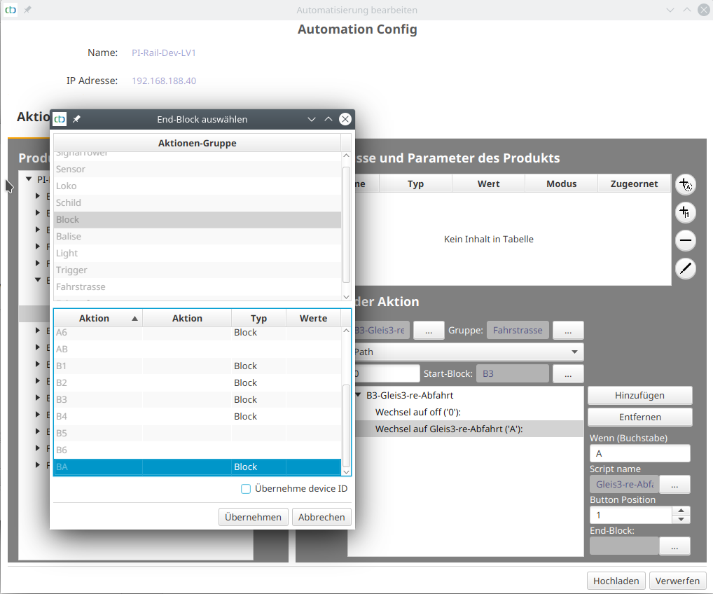 Choisir le bloc final de l'itinéraire