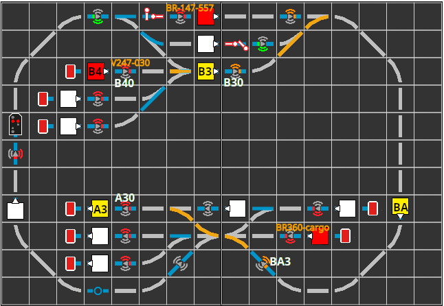 Itinéraire de B4 à B3 dans le plan de voie